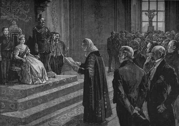 Peers und Gemeine überreichen der Königin eine patriotische Adresse am Vorabend des Krimkrieges, 1891