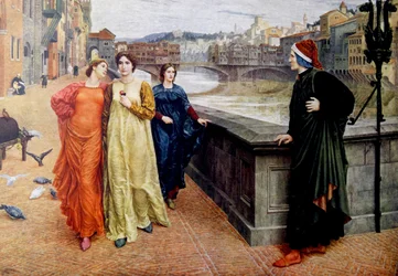 Dante Alighieri trifft seine Muse Beatrice Portinari in Florenz