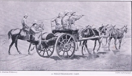 Ein Feldtelegraphenwagen, aus After Pretoria: Der Guerillakrieg veröffentlicht von Harmsworth Bros Limited, 1901