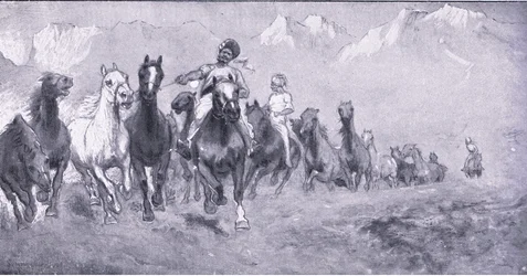 Indische Kulis bringen Remounts nach Stellens bosch, aus After Pretoria: Der Guerillakrieg veröffentlicht von Harmsworth Bros Limited, 1901