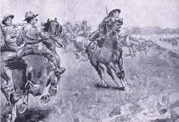 Das Rennen um das Kommando der Philips Town Road, aus After Pretoria: Der Guerillakrieg veröffentlicht von Harmsworth Bros Limited, 1901