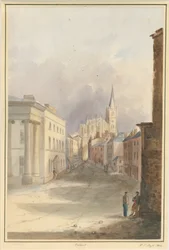 Walsall Stadt und Kirche: Aquarell, 1844