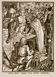 König Johann unterzeichnet die Magna Carta, Illustration aus 