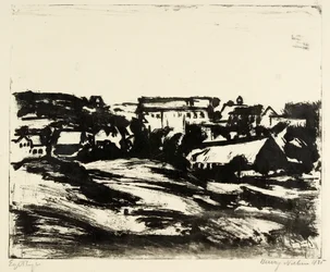 Hügelige Landschaft mit Häusern