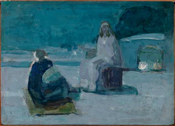 Studie für Christus und Nikodemus auf einem Dach