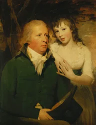 Porträt von Sir Alexander Don, in halber Länge sitzend, in grünem Mantel mit seiner Tochter Elizabeth, die sich auf seine Schulter lehnt