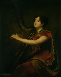 Die Marquise von Northampton, spielt eine Harfe, ca. 1820