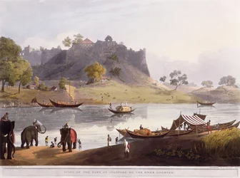 Ruinen des Hafens von Juanpore am Fluss Goomtee, 1824