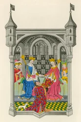John Talbot, Earl of Shrewsbury, überreicht sein Buch an Königin Margaret, Illustration aus 