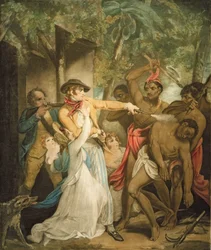 Die von Wilden angegriffene Siedlerfamilie, graviert von George Keating (1762-1842)