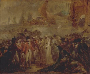 Die Kapitulation der beiden Söhne von Tipu Sahib, Sultan von Mysore, an Sir David Baird