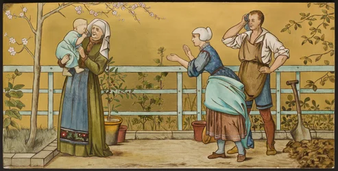 Das Kind, Plakette mit einer Illustration aus Shakespeares Sieben Lebensalter, Minton Ware, Staffordshire, 1874