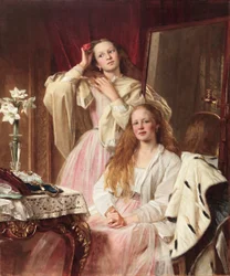 Porträt von Emma und Frederica Bankes von Soughton Hall an ihrem Schminktisch, 1869