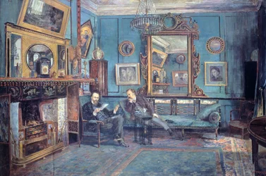 Dante Gabriel Rossetti liest Gedicht an Theodore Watts-Dunton im Wohnzimmer