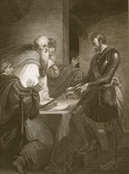 Earl Warenne rechtfertigt die Titel zu seinen Gütern, graviert von J. Fittler, Illustration aus David Humes 