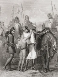 Richard, Earl of Pembroke, verabschiedet sich von seinem Bruder vor der Abreise nach Irland im Jahr 1169, aus 