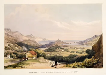 Karlistenfort, El Parque, mit Fontarabia und der Mündung des Bidassoa, aus Skizzen von Landschaften in den baskischen Provinzen Spaniens, mit einer Auswahl nationaler Musik, veröffentlicht 1838