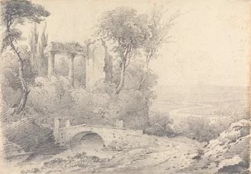 Landschaft mit Ruinen und Brücke