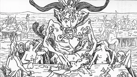 Satans Bankett, Zeichnung von Henry de Malvost aus „Satanismus und Magie“ von Jules Bois 1895