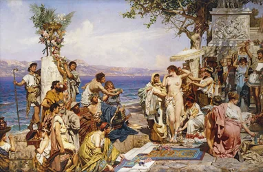 Phryne beim Fest des Poseidon, Gott des Meeres