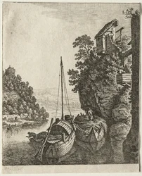 Zwei Boote unter einem Felsen vertäut, 1667
