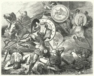 Epaminondas rettet das Leben von Pelopidas in der Schlacht von Mantinea, 385 v. Chr.