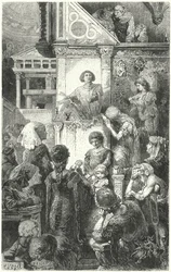 Giovanni Boccaccio rezitiert Dantes Göttliche Komödie vor dem Volk von Florenz, 14. Jahrhundert