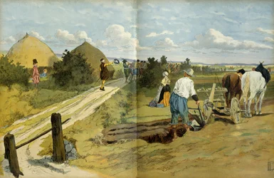 Bauern sahen den Durchzug von Plünderern und Marodeuren, die von der königlichen Armee Heinrichs IV. gefangen genommen wurden. Illustration