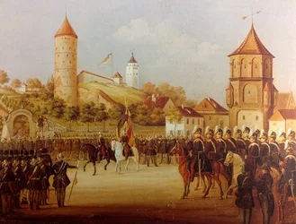 Hermann Volz Parade der Biberacher Bürgerwehr am Riedlinger Tor 1849