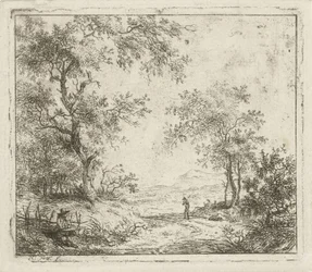 Landschaft mit Zeichner und Wanderer
