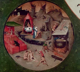 Tischplatte der Sieben Todsünden und der Vier Letzten Dinge, Detail der Hölle, ca. 1480