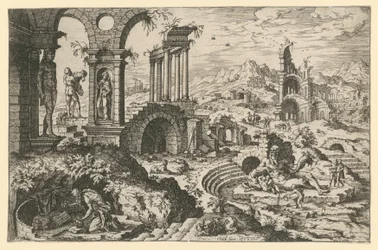 Der heilige Hieronymus in einer Ruinenlandschaft