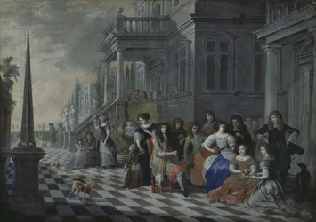Figuren, die vor einem Palast Musik machen, 1672