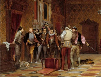 Heinrich III. (1574-1589) mit den Mördern des Herzogs von Guise (Heinrich I. von Lothringen, Herzog von Guise, genannt der Vernarbte)