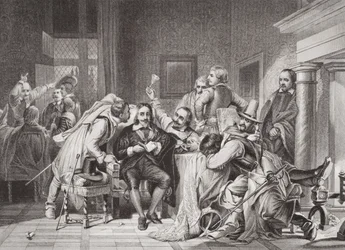 Charles I (1600-49) im Wachraum von Oliver Cromwells Soldaten beleidigt, aus 