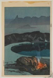 Camping bei Washiha, aus der Serie, Zwölf Szenen in den Japanischen Alpen, Taisho-Ära
