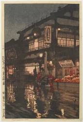 Die Kagurazaka-Straße nach einem nächtlichen Regen
