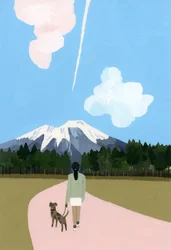 Spaziergang mit Hund und Flugzeugwolke