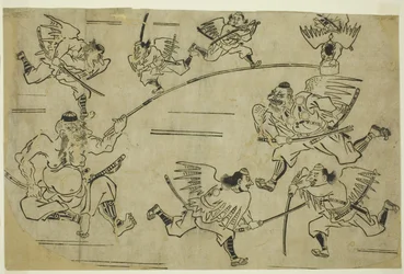 Der Tengu-König trainiert seine Schüler, ca. 1690