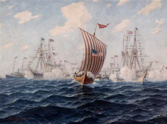 Das Boot Viking kommt nach der Atlantiküberquerung in Chicago an