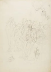 Eine Gruppe von Männern und andere Skizzen, 1857