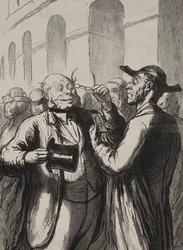 Weltausstellung: Die Inspektion der Fotografien an den Drehkreuzen. Die Kahlköpfigen müssen ihren Hut abnehmen und die Kurzsichtigen ihre Brille