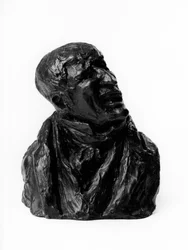 Die Büsten der „Berühmtheiten der Rechten Mitte“. Vermutetes Porträt (Karikatur) von Pierre Nicolas Berryer (1757-1841), Anwalt. Der Hakige. Skulptur von Honore Daumier (1808-1879) 19. Jahrhundert. Inv L 48.22 Dim in cm H 15 x L 1 Musee des Beaux Arts