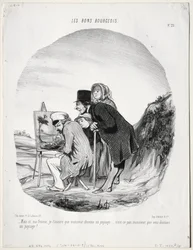 Der gute Bürger, Tafel 23: "Aber ja, meine Liebe, ich versichere dir, dass dieser Herr eine Landschaft zeichnet...ist es nicht so, Herr, dass Sie eine Landschaft zeichnen?"