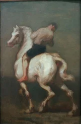Ein Mann auf einem weißen Pferd