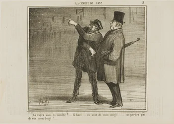 Kannst du den Kometen sehen?... genau dort, an der Spitze meines Fingers ... verliere die Fingerspitze nicht aus den Augen!, Platte 5 aus La Comète De 1857