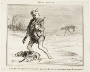 "- Ich frage mich, warum dieses Biest mir die ganze Zeit folgt... Ich zahle gerne 6 Sous, um in einen Bus zu steigen," Tafel 1 aus Émotions De Chasse