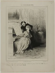 „Wenn Sie nur wüssten, wie hübsch Sie sind! ... Tun Sie so, als würden Sie spielen! - Hören Sie auf ... DO - Sie lieben mich nicht! ... SO - Ich werde immer Ihnen gehören. ... MI“, Tafel 6 aus „Les Musiciens de Paris“