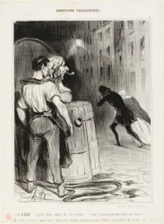 „Wie dumm! Schau nur, wie sie rennen. Das passiert, wenn man am falschen Ort ist. Wartet nur! Nächstes Mal sagt uns vorher Bescheid und wir kümmern uns gut um euch...“, Platte 1 aus Émotions Parisiennes