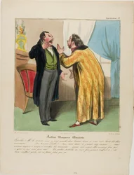 Robert Macaire, Zahnarzt. "- Verdammt, Doktor, Sie haben zwei gute Zähne gezogen und die zwei schlechten gelassen. - (Robert Macaire beiseite) Teufel!!! ... (laut) Natürlich.... Und aus gutem Grund: Es wird genug Zeit geben, die schlechten zu ziehen. Die g